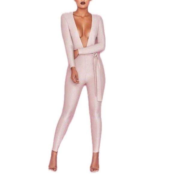 House of CB Kalila Pink Silver Lurex Catsuit Small - Picture 1 of 8